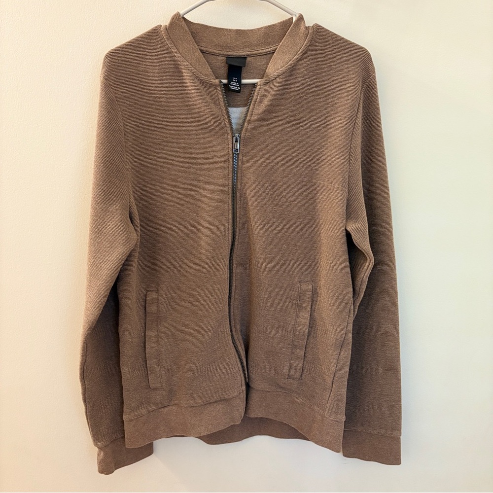 H&M Men’s Medium Tan Zip-Up Bomber Jacket – Cotton Blend – Never Worn 🤎✨